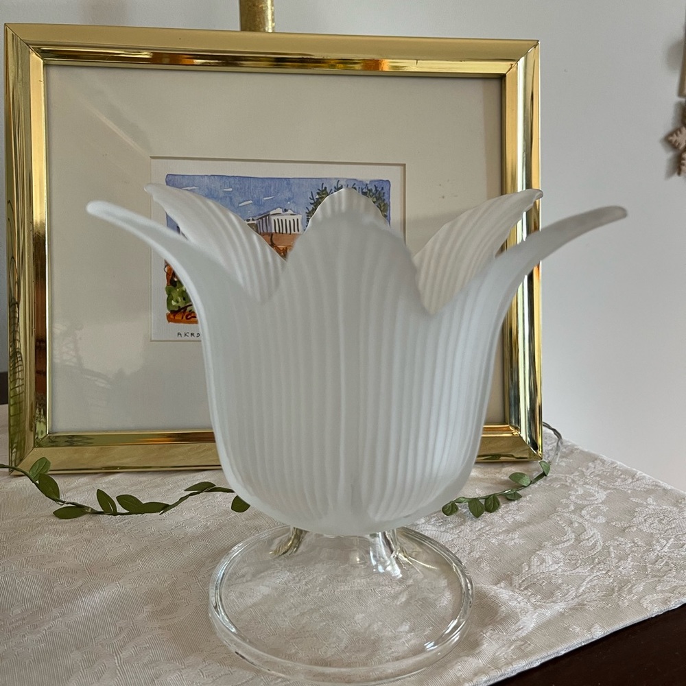 Vintage glass tulip dish on base